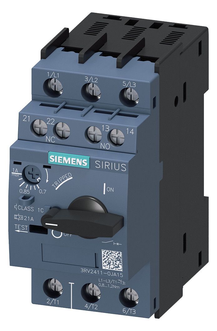 Siemens 3RV2411-0JA15 Leistungsschalter S00 Trafo A-Ausl. 0,7-1A N-Ausl. 21A